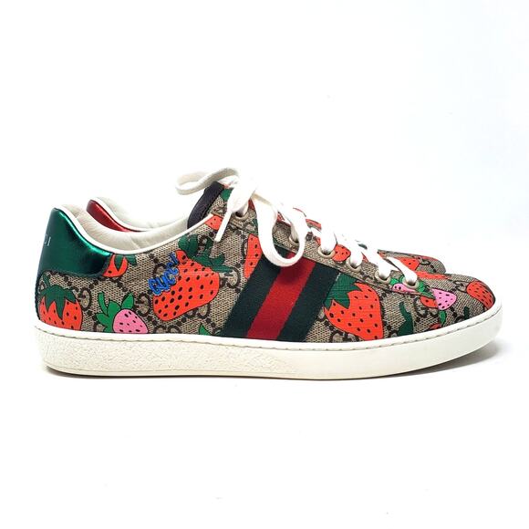 Gucci GG Supreme Monogram Logo Strawberry Lace Up Sneaker 433900 Size 37 US 7 - Picture 4 of 12